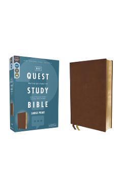 Coperta cărții 'Niv, Quest Study Bible, Large Print, Leathersoft, Brown, Comfort Print: The Only Q and A Study Bible -'