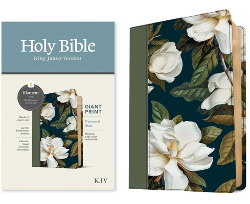 Coperta cărții 'KJV Personal Size Giant Print Bible, Filament Enabled (Leatherlike, Magnolia Sage Green, Red Letter) -'