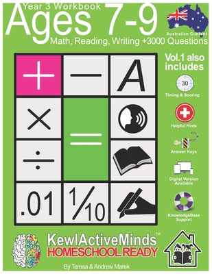 Year 3 Workbook, Ages 7-9 Math, Reading, Writing - Vol1, +3000 Questions: Australian Content, Answer Keys, Timing and Scoring, Helpful Hints & Knowled - Andrew Marek