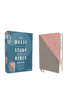 Coperta cărții 'Niv, Quest Study Bible, Large Print, Leathersoft, Gray/Pink, Comfort Print: The Only Q and A Study Bible -'