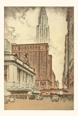 Vintage Journal Grand Central Station and Chrysler Building Illustration -