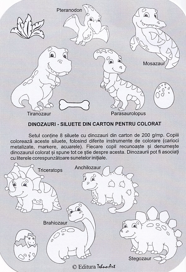 Siluete din carton pentru colorat. Dinozauri
