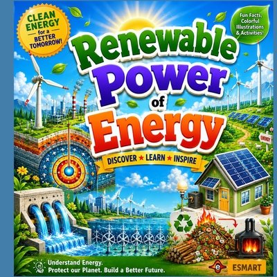 Coperta cărții 'The Renewable Power of Energy: for kids 8 to 11 years old, solar, wind, hydropower, Biomass, geothermal, tidal, wave'