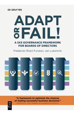 Coperta cărții 'Adapt or Fail!: A 5x5 Governance Framework for Boards of Directors -'