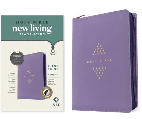 Coperta cărții 'NLT Compact Giant Print Zipper Bible, Filament Enabled (Leatherlike, Diamond Lavender, Indexed, Red Letter) -'