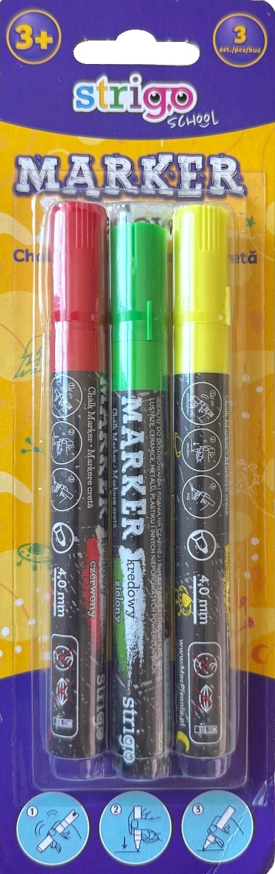 Set 3 markere creta lichida: Rosu, verde, galben