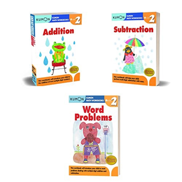 Coperta cărții 'Kumon Grade 2 Workbook Set (3 workbooks) Addition, Subtraction, Word Problems -'
