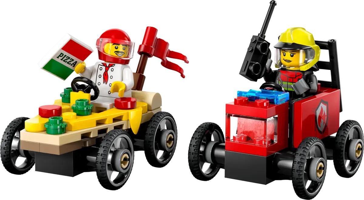 Lego City. Pachet de curse furgoneta de pizza vs Camion de pompieri