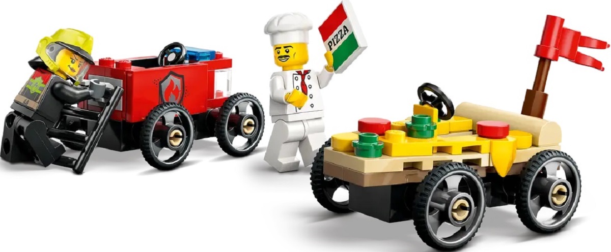 Lego City. Pachet de curse furgoneta de pizza vs Camion de pompieri