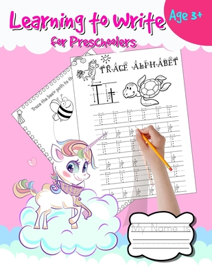 learning to write for preschoolers: Pink unicorn pre kindergarten workbook ages 3 to 5. Over 120 pages. Tracing lines, shapes, alphabet and numbers ac - Artean Studio