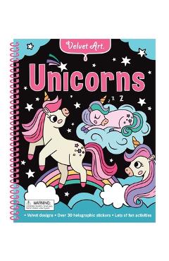 Poza produsului Velvet Art: Unicorns: Activity Book with Velvet Coloring Pages and Holographic Stickers - 