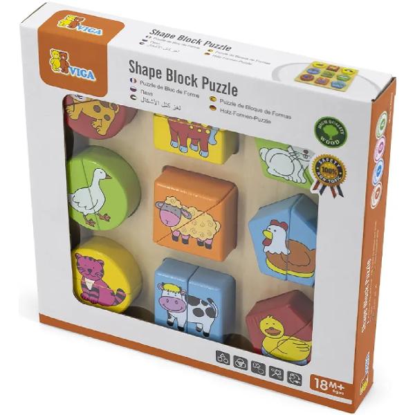 Puzzle din cuburi de lemn: Animale