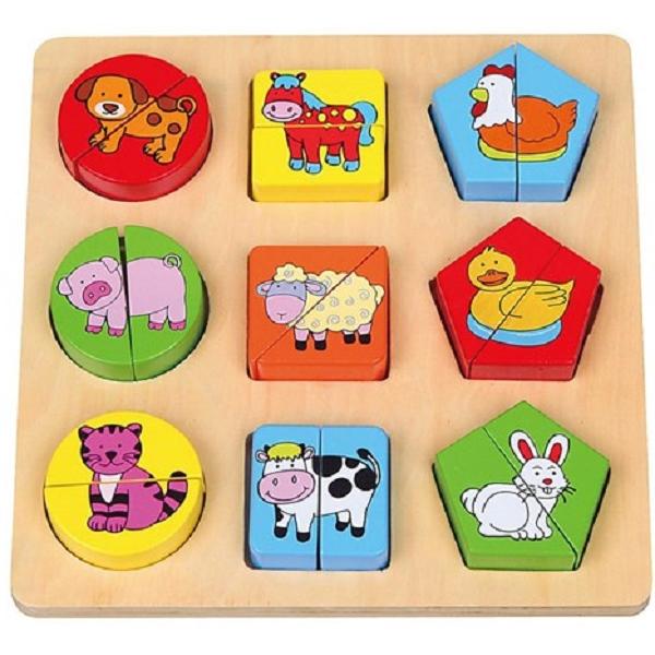 Puzzle din cuburi de lemn: Animale