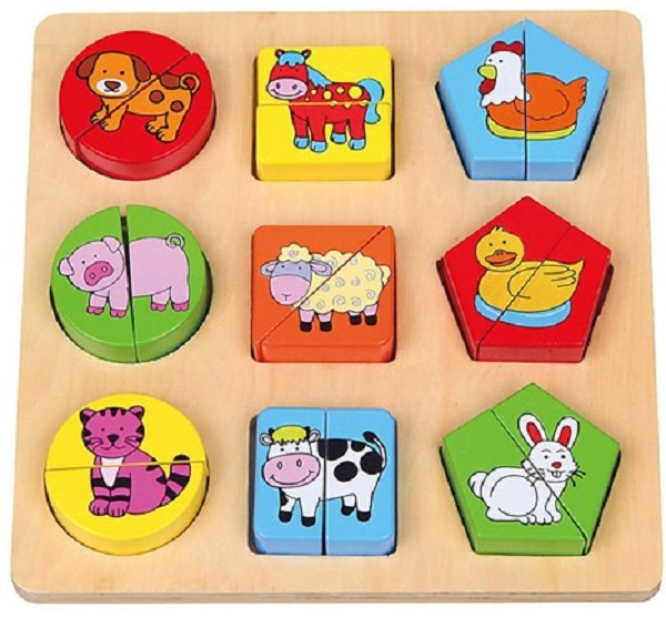 Puzzle din cuburi de lemn: Animale