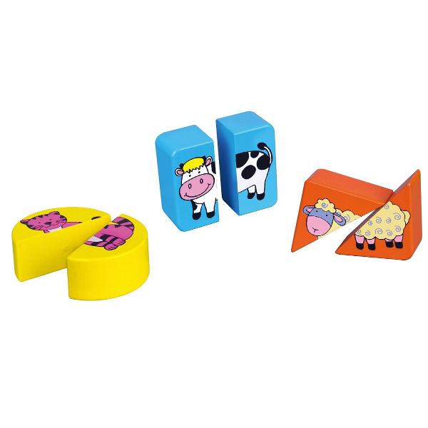 Puzzle din cuburi de lemn: Animale