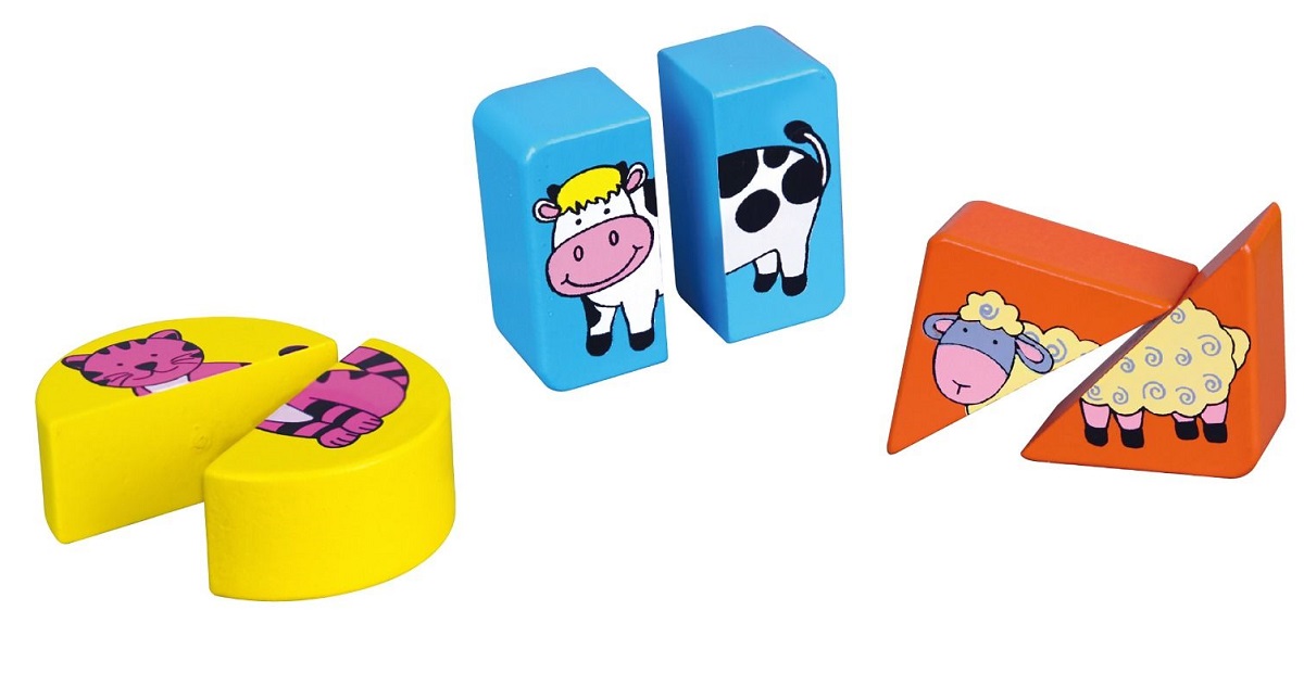 Puzzle din cuburi de lemn: Animale