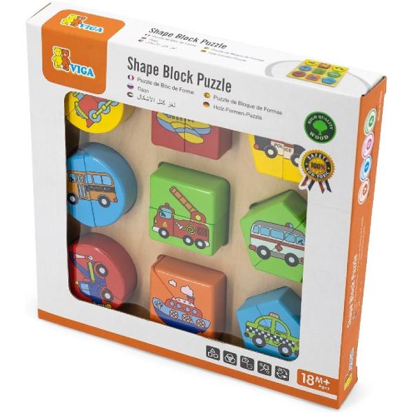 Puzzle din cuburi de lemn: Mijloace de transport
