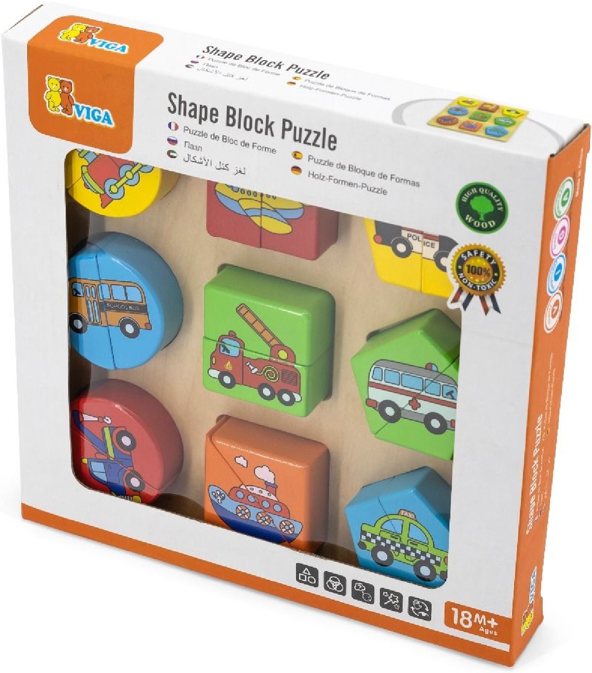 Puzzle din cuburi de lemn: Mijloace de transport