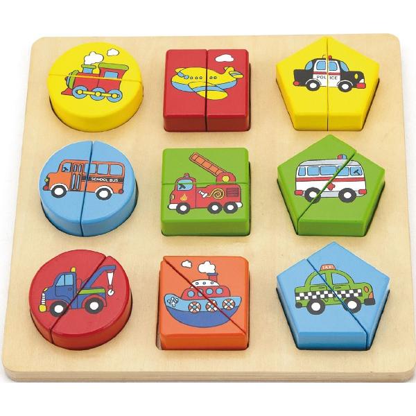 Puzzle din cuburi de lemn: Mijloace de transport