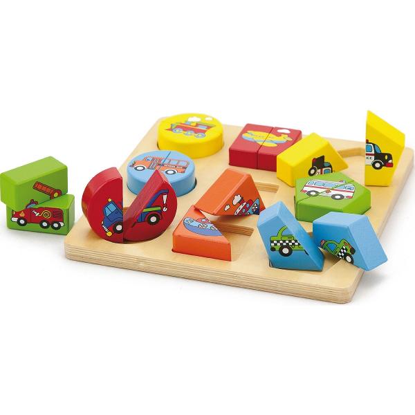 Puzzle din cuburi de lemn: Mijloace de transport