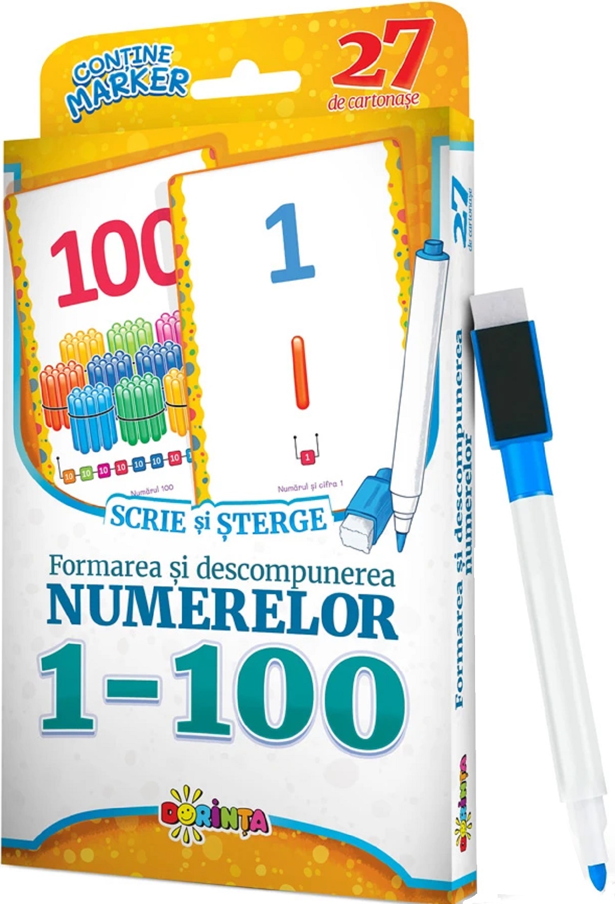 Formarea si descompunerea numerelor 1-100. Scrie si sterge. 27 de cartonase