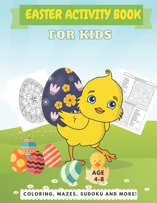 Coperta cărții 'Easter Activity Book For Kids Age 4-8: A Perfect Fun Kid Workbook Learning Game Including Egg Coloring, Mazes, Sudoku'