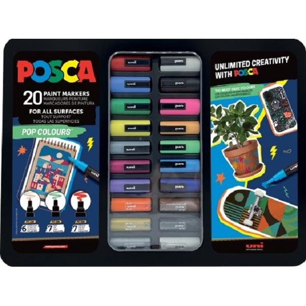 Pop Colours. Cutie metalica cu 20 markere Uni