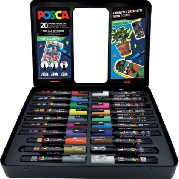 Pop Colours. Cutie metalica cu 20 markere Uni