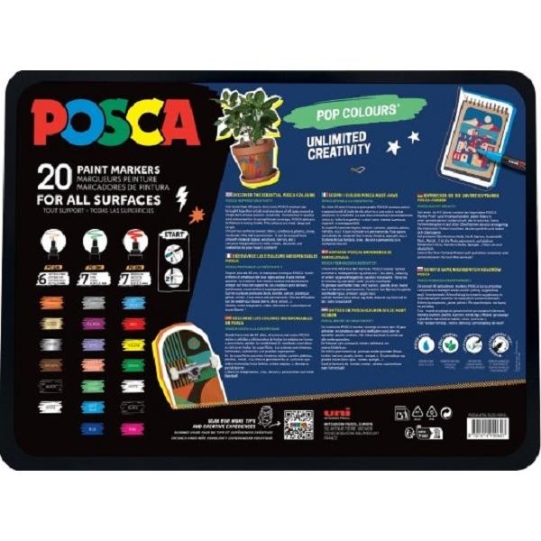 Pop Colours. Cutie metalica cu 20 markere Uni
