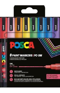 Imaginea produsului 'Set 8 markere cu sclipici Uni PC-3ML'