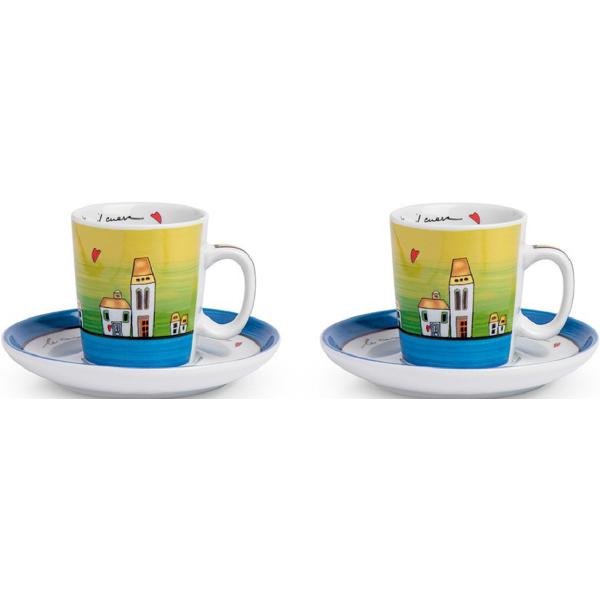 Set 2 cesti cu farfurie: Le Casette. Blue