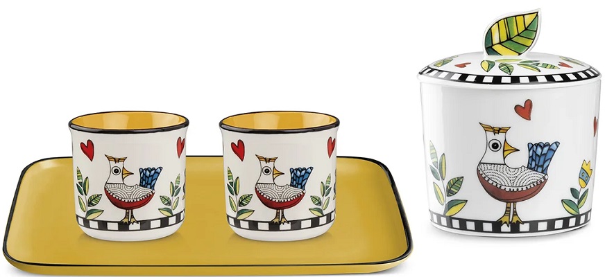 Set 2 cesti cu tava si zaharnita: Cocorico galben