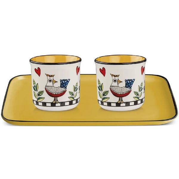 Set 2 cesti cu tava si zaharnita: Cocorico galben