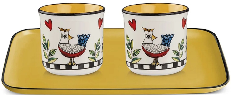 Set 2 cesti cu tava si zaharnita: Cocorico galben