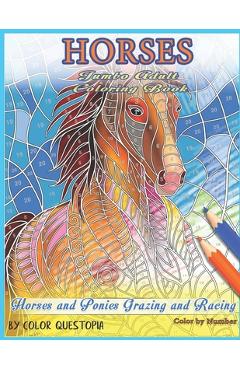 Coperta cărții 'Horses Jumbo Adult Coloring Book - Horses and Ponies Grazing and Racing Color By Number -'