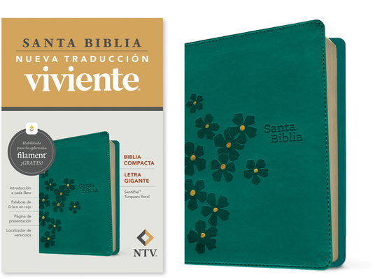 Biblia Compacta Ntv, Letra Gigante Con Filament (Sentipiel, Turquesa Floral, Letra Roja) -