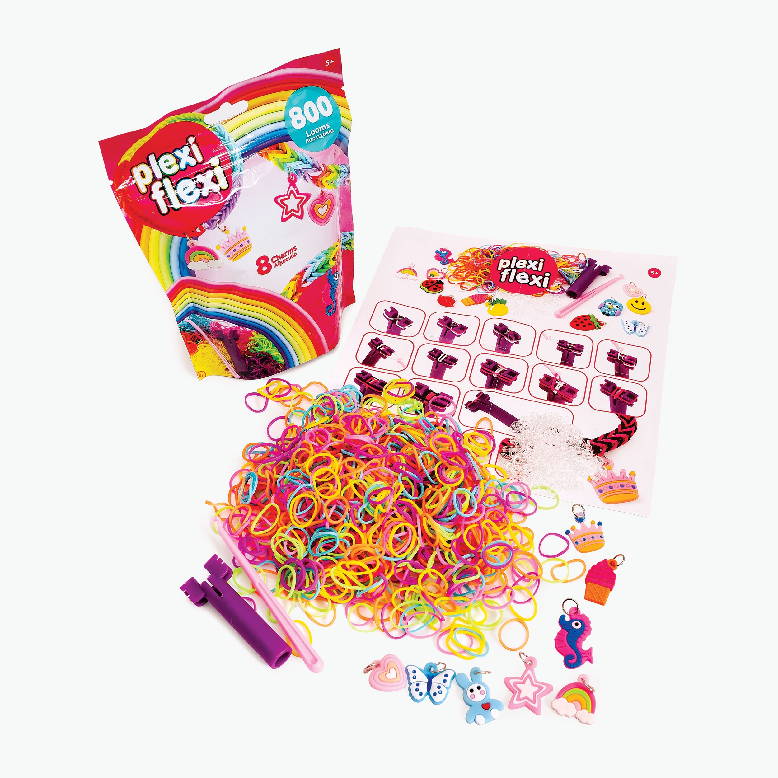 Set Plexi Flexi. 800 elastice din cauciuc si 8 accesorii. Roz