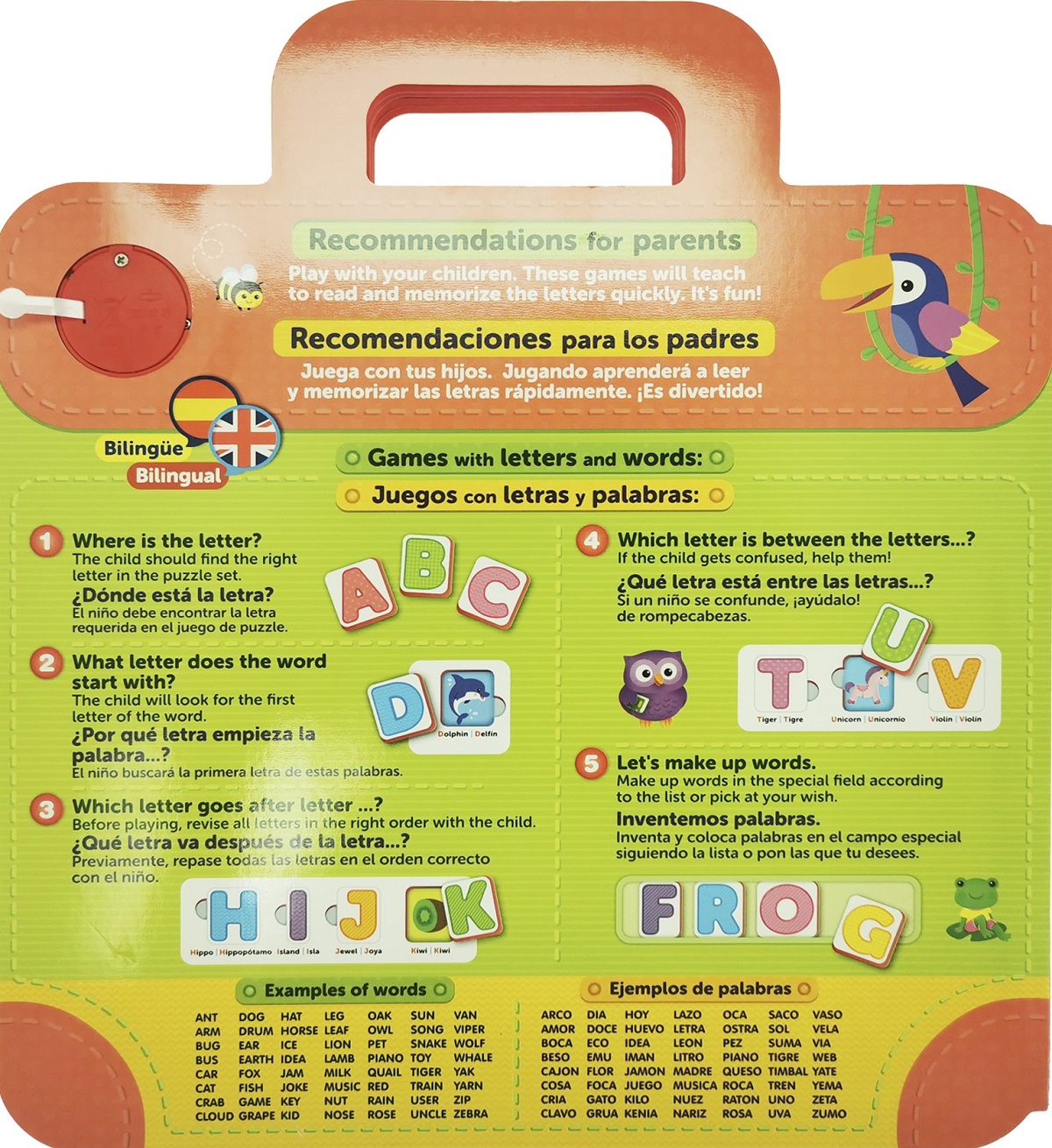 Geanta cu sunete. Alfabet interactiv in limba engleza-spaniola