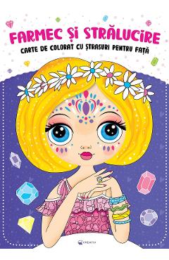 Coperta cărții 'Carte de colorat cu ștrasuri pentru fată. Farmec și strălucire'