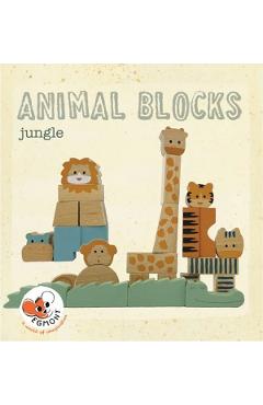 Imaginea produsului 'Animalele junglei din cuburi de lemn natur. Animal Blocks: Jungle'