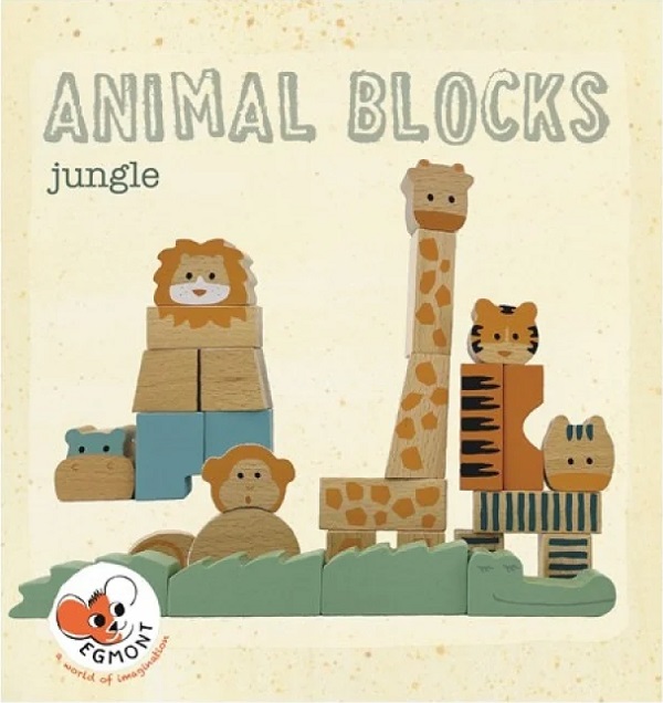 Animalele junglei din cuburi de lemn natur. Animal Blocks: Jungle