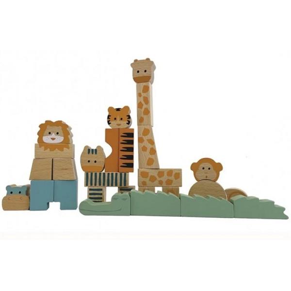 Animalele junglei din cuburi de lemn natur. Animal Blocks: Jungle