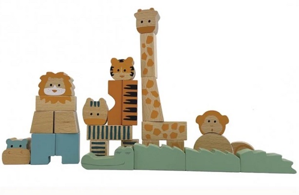 Animalele junglei din cuburi de lemn natur. Animal Blocks: Jungle