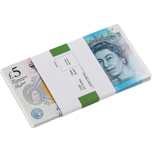 5 Lire Sterline. Set de 100 Bancnote decorative pentru jocuri, video, TikTok, Monopoly