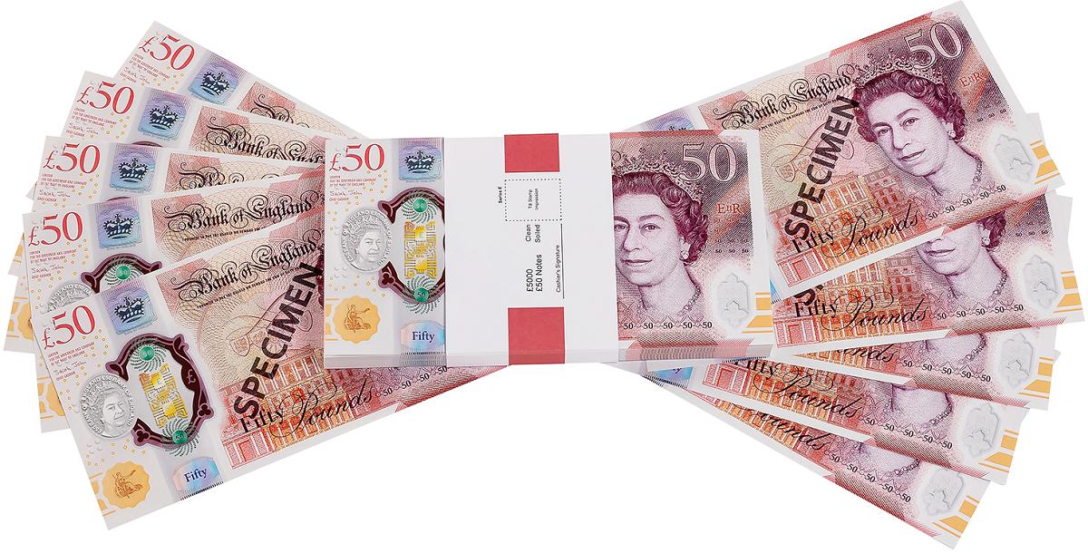 50 Lire Sterline. Set de 100 Bancnote decorative pentru jocuri, video, TikTok, Monopoly