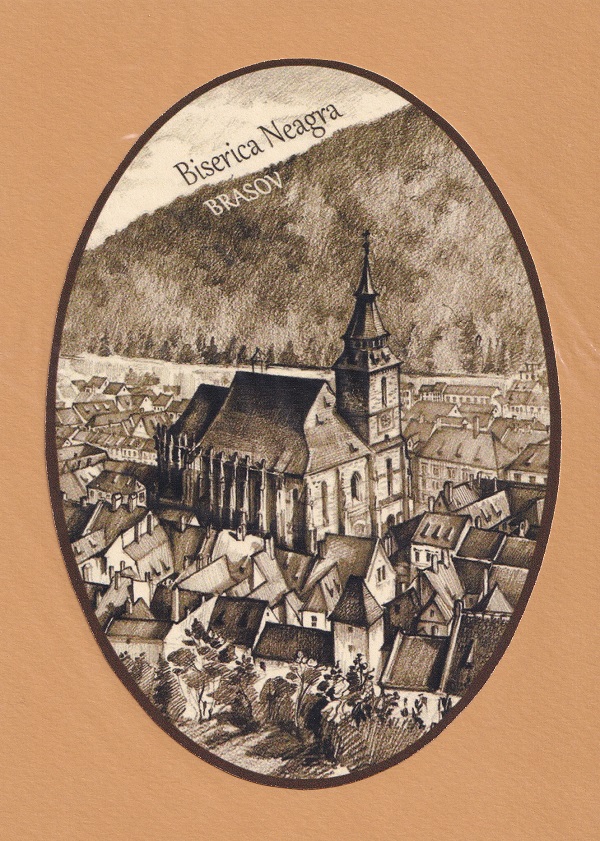 Reproducere pe carton portocaliu. Biserica Neagra Nr.2