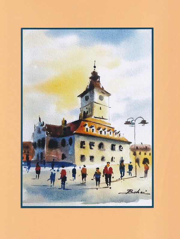 Reproducere pe carton mare galben: Casa Sfatului Nr.2