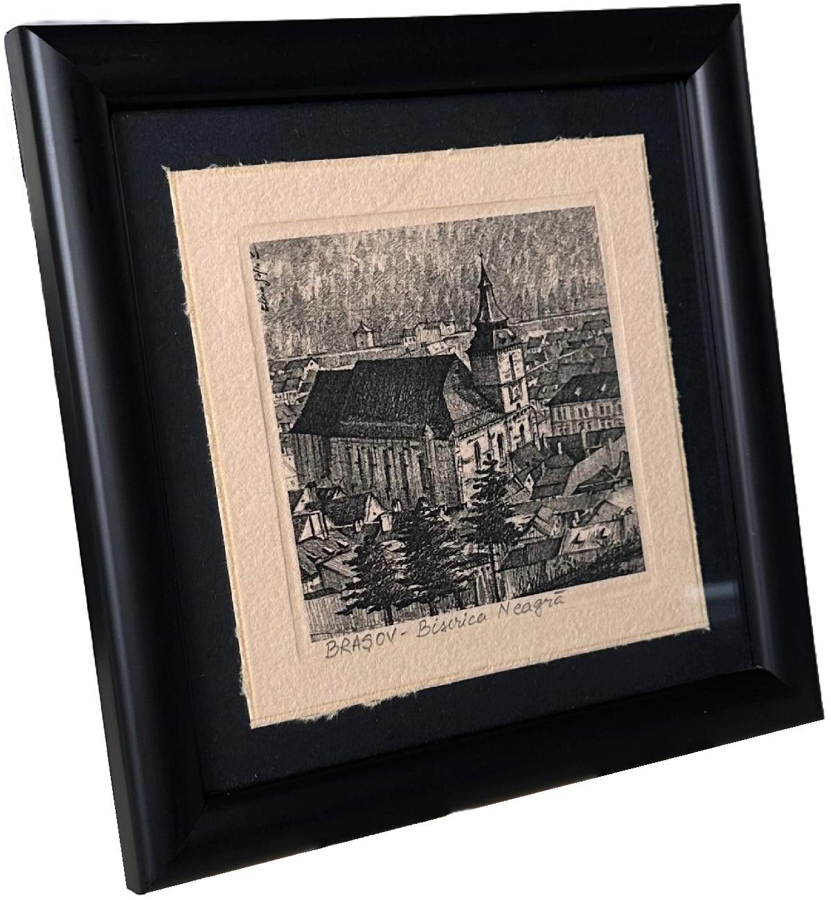 Tablou tip stampa pe hartie realizata manual: Biserica Neagra. Model 2