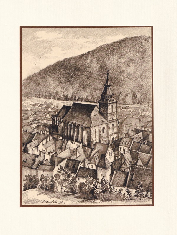 Reproducere pe carton mare crem. Biserica Neagra Nr.2