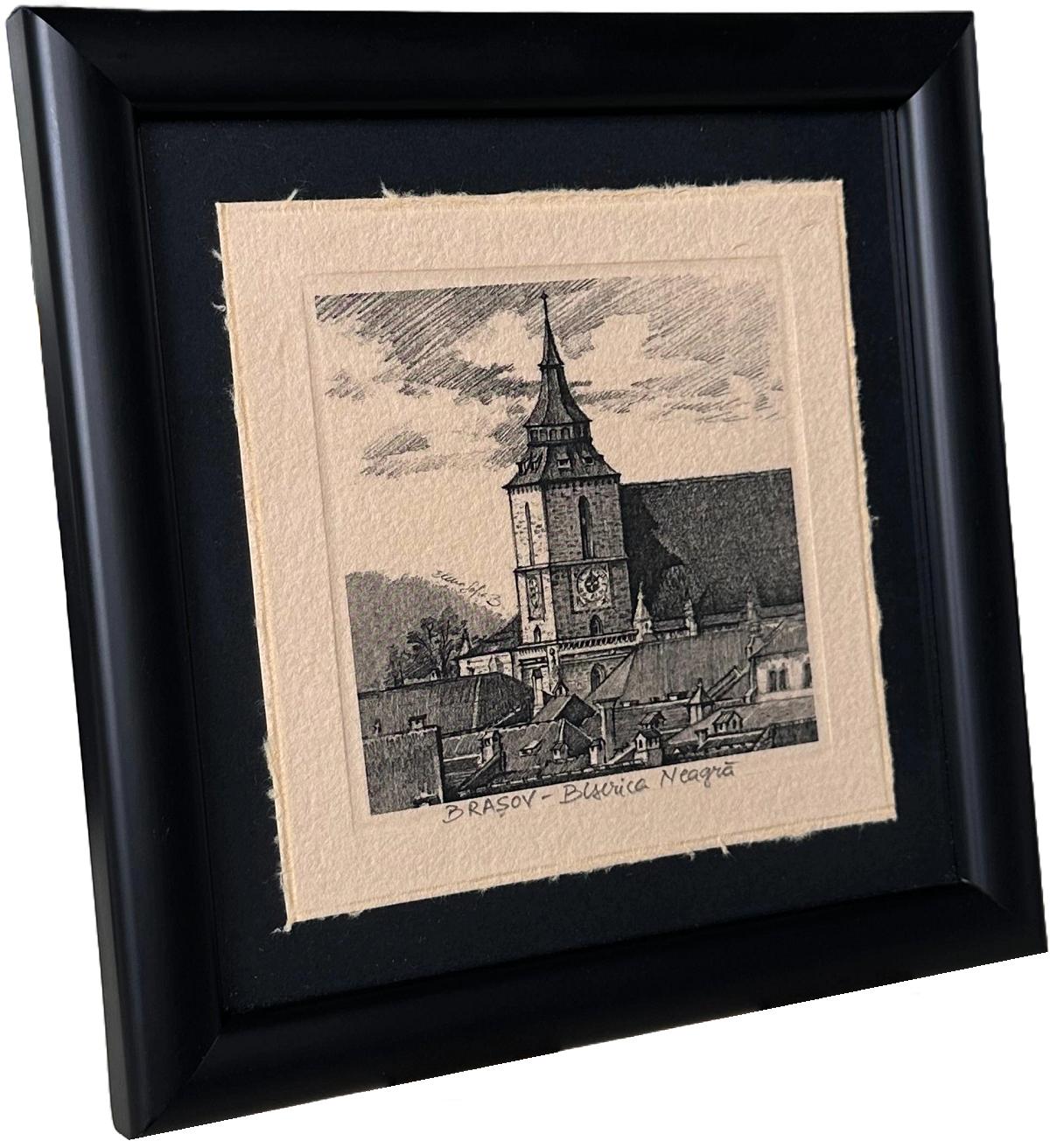 Tablou tip stampa pe hartie realizata manual: Biserica Neagra. Model 1